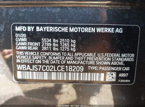 WBAJS7C02LCE18209 2020 BMW OTHER Gray Engine compartment view