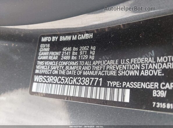 WBS3R9C5XGK338771 2016 BMW M4 Серый Вид подкапотного пространства