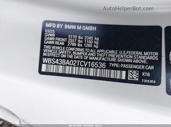WBS43BA02TCV16536 2026 BMW M4 Белый Вид подкапотного пространства