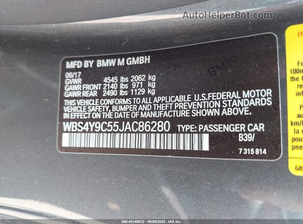 WBS4Y9C55JAC86280 2018 BMW M4 Gray Widok komory silnika