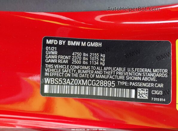 WBS53AZ0XMCG28895 2021 BMW M4 Красный Вид подкапотного пространства