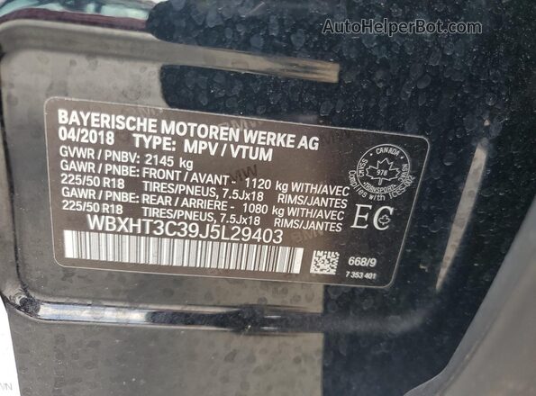 WBXHT3C39J5L29403 2018 BMW X1 Black VIN კოდის სტიკერის ხედი