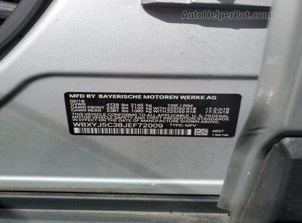 WBXYJ5C38JEF72009 2018 BMW X2 Silver Панорамний вид салону 360°