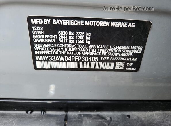 WBY33AW04PFP30405 2023 BMW I4 Серый Вид наклейки с VIN-кодом