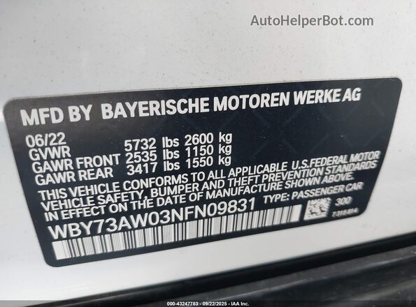 WBY73AW03NFN09831 2022 BMW I4 Белый Вид подкапотного пространства