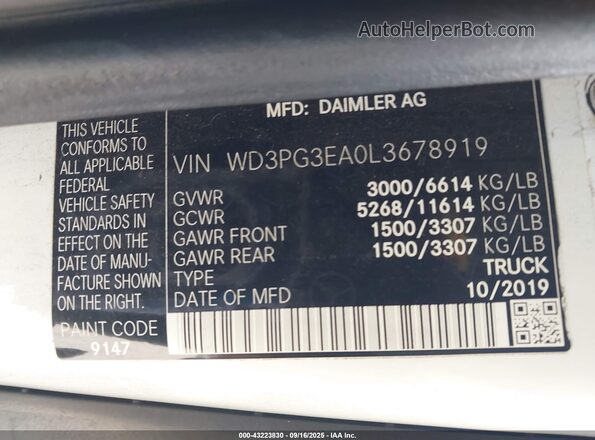 WD3PG3EA0L3678919 2020 MERCEDES-BENZ METRIS White Вид підкапотного простору