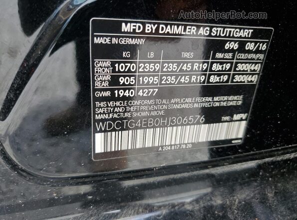 WDCTG4EB0HJ306576 2017 MERCEDES-BENZ GLA Black Widok naklejki z numerem VIN