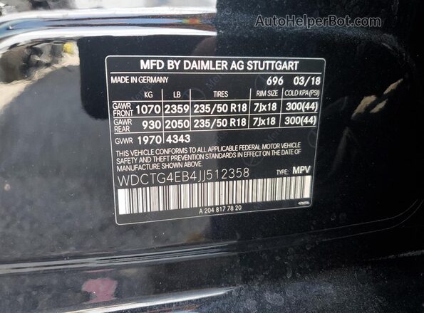 WDCTG4EB4JJ512358 2018 MERCEDES-BENZ GLA Black სალონის 360-გრადუსიანი ხედი