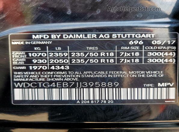 WDCTG4EB7JJ395889 2018 MERCEDES-BENZ GLA Black Vista interior de 360 grados