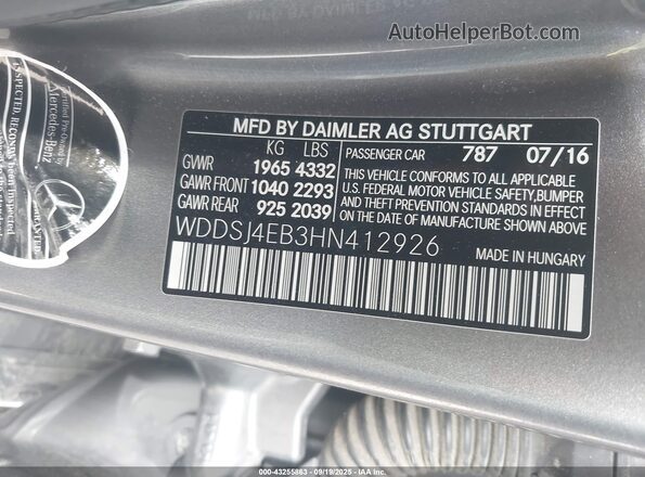 WDDSJ4EB3HN412926 2017 MERCEDES-BENZ CLA-CLASS Серый Вид подкапотного пространства