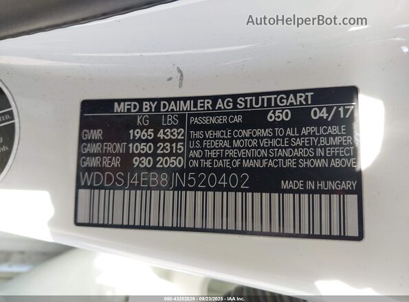 WDDSJ4EB8JN520402 2018 MERCEDES-BENZ CLA 250 White Engine compartment view
