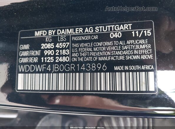 WDDWF4JB0GR143896 2016 MERCEDES-BENZ C-CLASS Черный Вид подкапотного пространства
