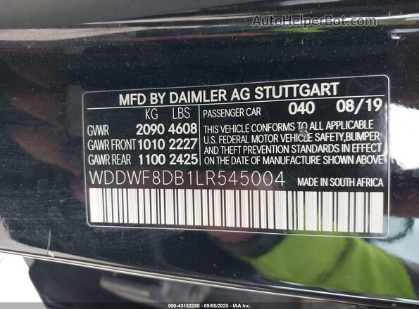 WDDWF8DB1LR545004 2020 MERCEDES-BENZ C-CLASS Black Widok komory silnika