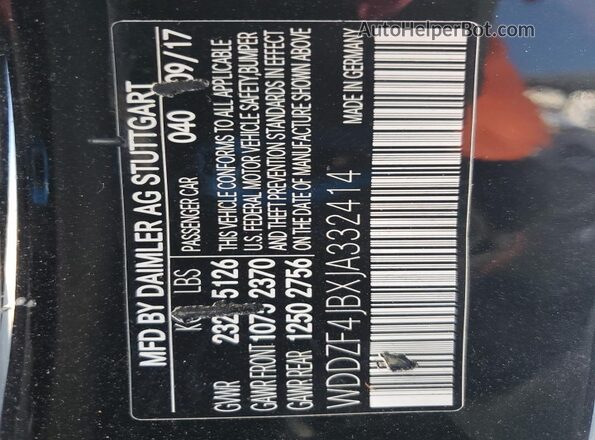 WDDZF4JBXJA332414 2018 MERCEDES-BENZ E Черный Вид подкапотного пространства