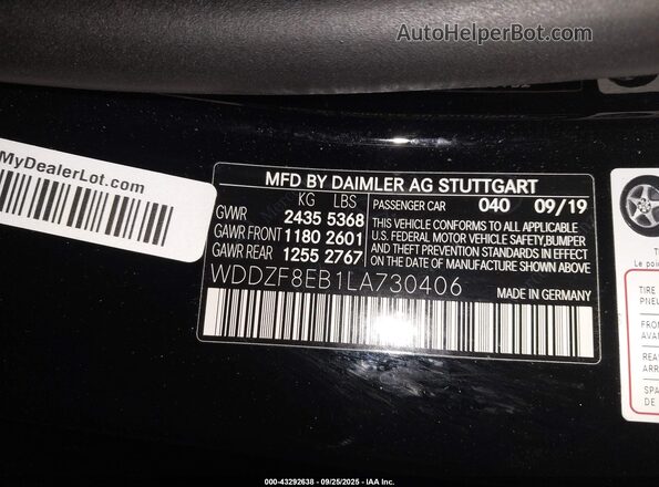 WDDZF8EB1LA730406 2020 MERCEDES-BENZ E Black Вид підкапотного простору