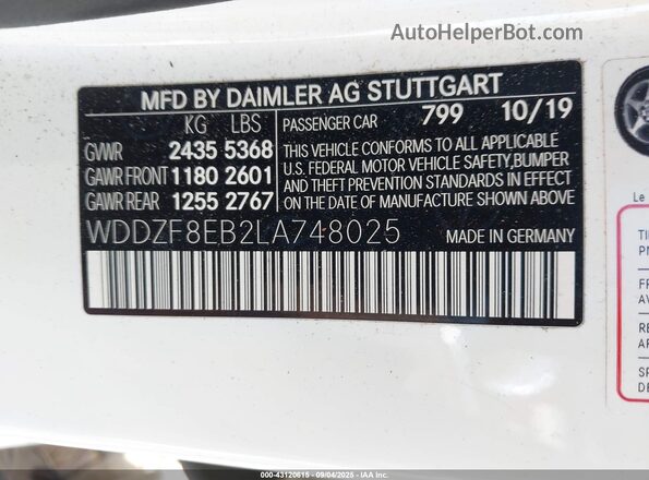WDDZF8EB2LA748025 2020 MERCEDES-BENZ E-CLASS Белый Вид подкапотного пространства