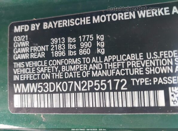 WMW53DK07N2P55172 2022 MINI COOPER Green Engine compartment view