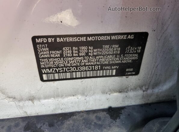 WMZYS7C30J3B63181 2018 MINI COOPER White Շարժիչի բաժամունքի տեսք