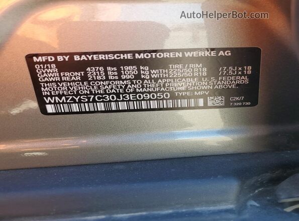 WMZYS7C30J3E09050 2018 MINI COOPER Gold 360 interior view