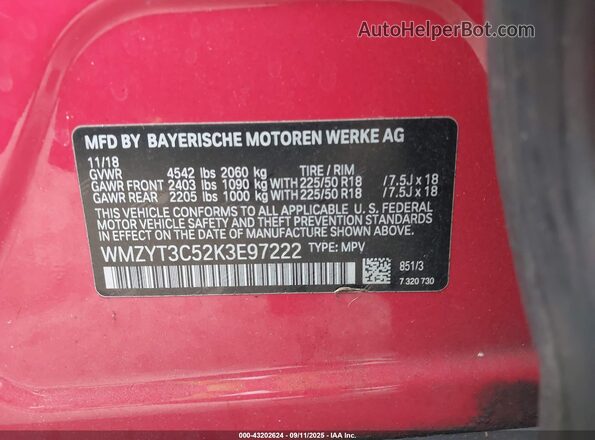 WMZYT3C52K3E97222 2019 MINI COUNTRYMAN Red Engine compartment view