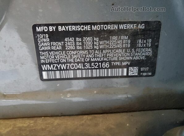 WMZYW7C04L3L52166 2020 MINI COOPER Gray Widok komory silnika
