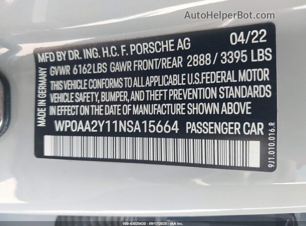 WP0AA2Y11NSA15664 2022 PORSCHE TAYCAN Gray Vista del compartimento del motor