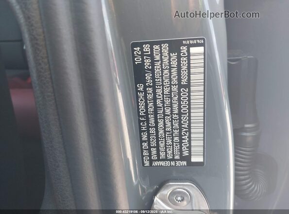 WP0AA2YA0SL005002 2025 PORSCHE PANAMERA Серый Вид подкапотного пространства