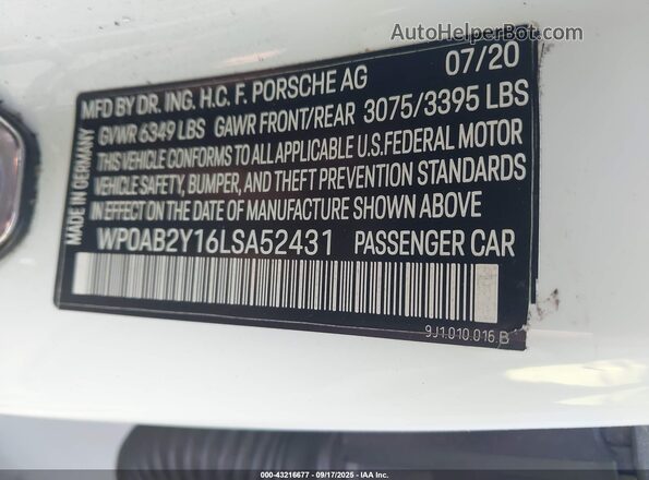 WP0AB2Y16LSA52431 2020 PORSCHE TAYCAN Белый Вид подкапотного пространства