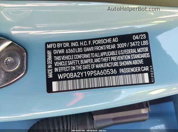 WP0BA2Y19PSA60536 2023 PORSCHE TAYCAN CROSS TURISMO Light Blue Շարժիչի բաժամունքի տեսք