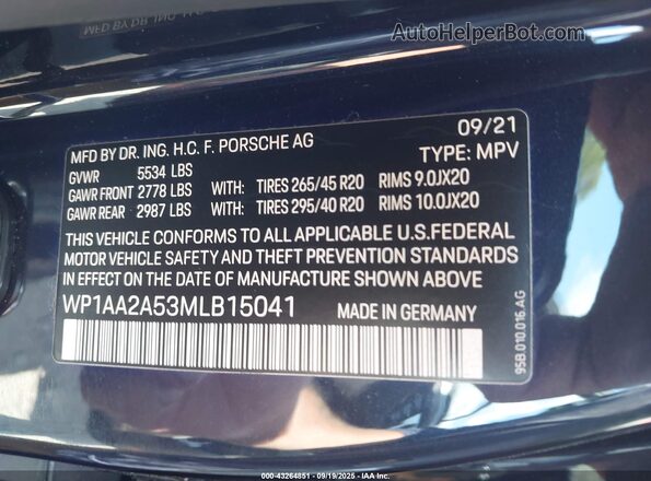 WP1AA2A53MLB15041 2021 PORSCHE MACAN Черный Вид подкапотного пространства
