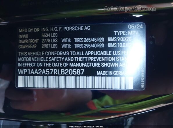 WP1AA2A57RLB20587 2024 PORSCHE MACAN Черный Вид подкапотного пространства
