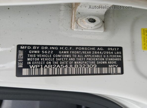 WP1AB2A54JLB32309 2018 PORSCHE MACAN White Widok naklejki z numerem VIN