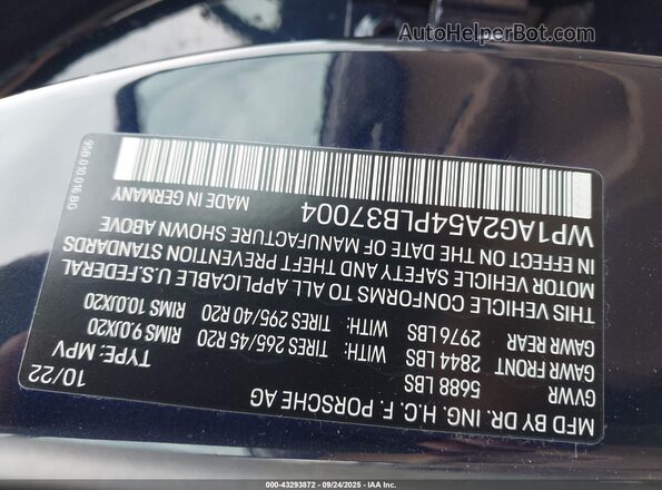 WP1AG2A54PLB37004 2023 PORSCHE MACAN Синий Вид подкапотного пространства