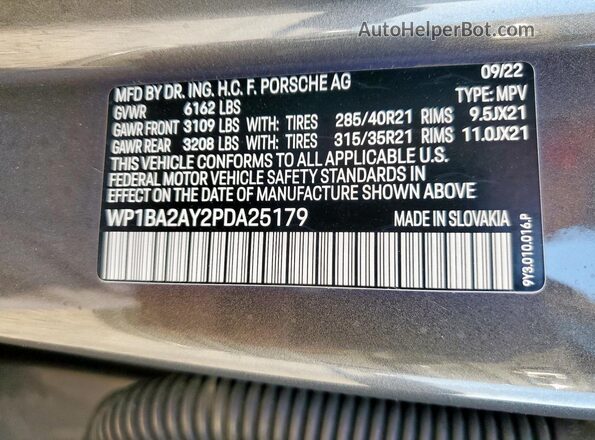 WP1BA2AY2PDA25179 2023 PORSCHE CAYENNE Gray Widok wnętrza 360 stopni