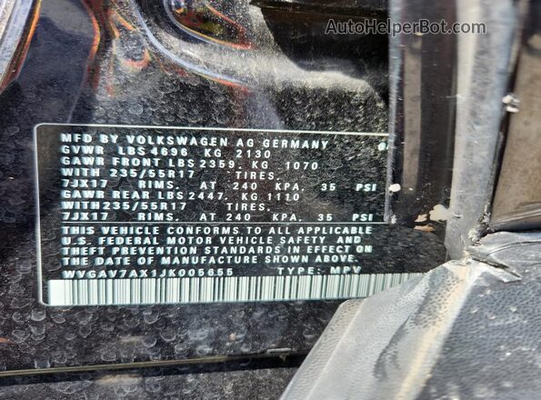 WVGAV7AX1JK005655 2018 VOLKSWAGEN TIGUAN Черный Вид наклейки с VIN-кодом