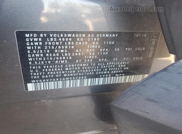 WVGAV7AX2GW552886 2016 VOLKSWAGEN TIGUAN Gray Widok naklejki z numerem VIN