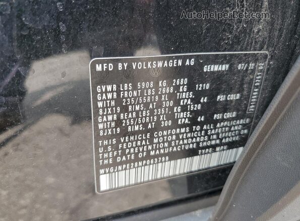 WVGJNPE28NP063799 2022 VOLKSWAGEN ID.4 Черный Вид наклейки с VIN-кодом