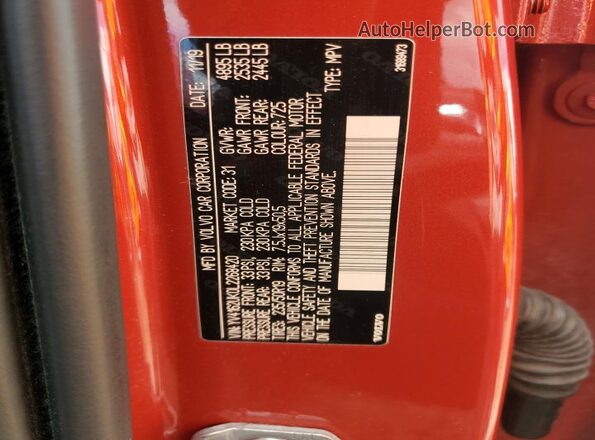 YV4162UK0L2268420 2020 VOLVO XC40 Red Widok naklejki z numerem VIN