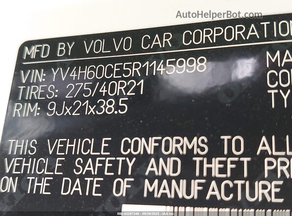 YV4H60CE5R1145998 2024 VOLVO XC90 RECHARGE PLUG-IN HYBRID Белый Вид подкапотного пространства