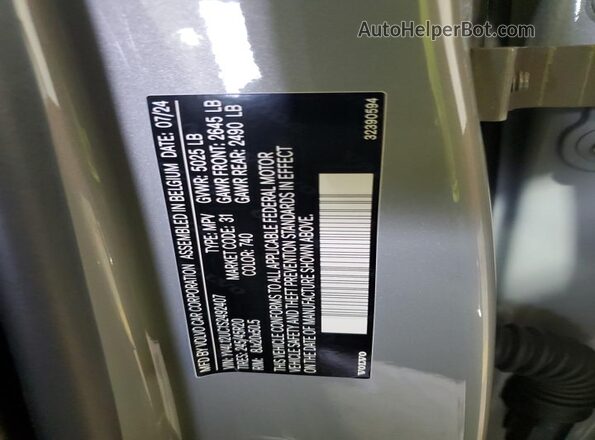 YV4L12UC1S2492407 2025 VOLVO XC40 Silver Widok naklejki z numerem VIN