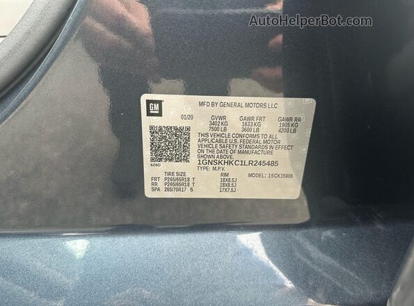 1GNSKHKC1LR245485 2020 CHEVROLET SUBURBAN Серый Вид задней части салона