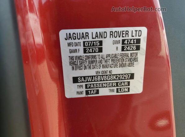 SAJWJ6BV8G8K29297 2016 JAGUAR F-TYPE Red Widok naklejki z numerem VIN