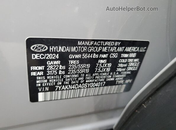 7YAKN4DA0SY004017 2025 HYUNDAI IONIQ Gray Vista interior de 360 grados