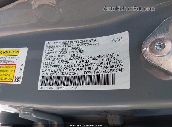 19XFL2H82SE034376 2025 HONDA CIVIC SEDAN Серый Вид подкапотного пространства