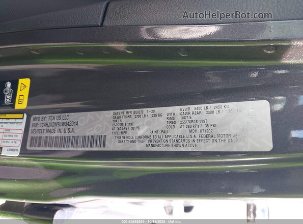 1C4HJXDN9LW342014 2020 JEEP WRANGLER UNLIMITED Gray ძრავის განყოფილების ხედი