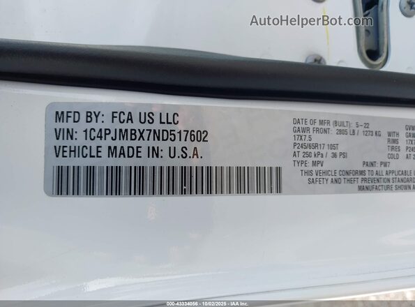 1C4PJMBX7ND517602 2022 JEEP CHEROKEE Белый Вид подкапотного пространства