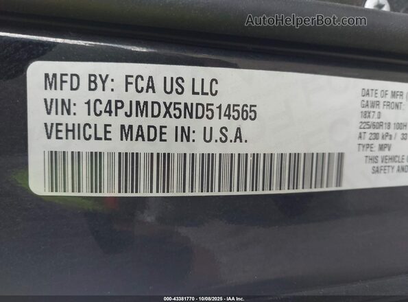 1C4PJMDX5ND514565 2022 JEEP CHEROKEE Черный Вид подкапотного пространства