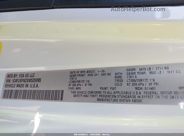 1C4PJXFN2SW526895 2025 JEEP WRANGLER White Widok komory silnika