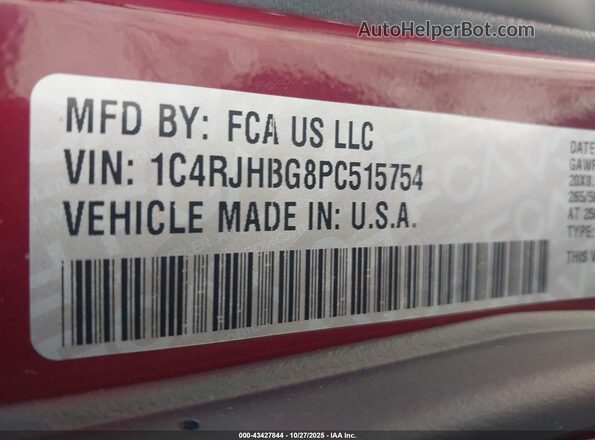 1C4RJHBG8PC515754 2023 JEEP GRAND CHEROKEE Red Շարժիչի բաժամունքի տեսք