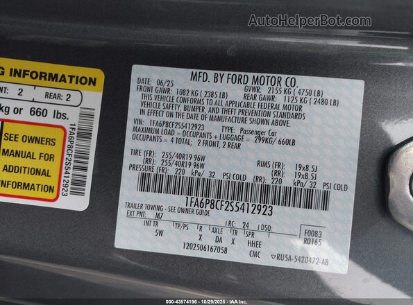 1FA6P8CF2S5412923 2025 FORD MUSTANG Gray Widok komory silnika